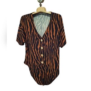 Liberty Love Zebra Print Large Button Down Tie Front Blouse Ladies XL Animal